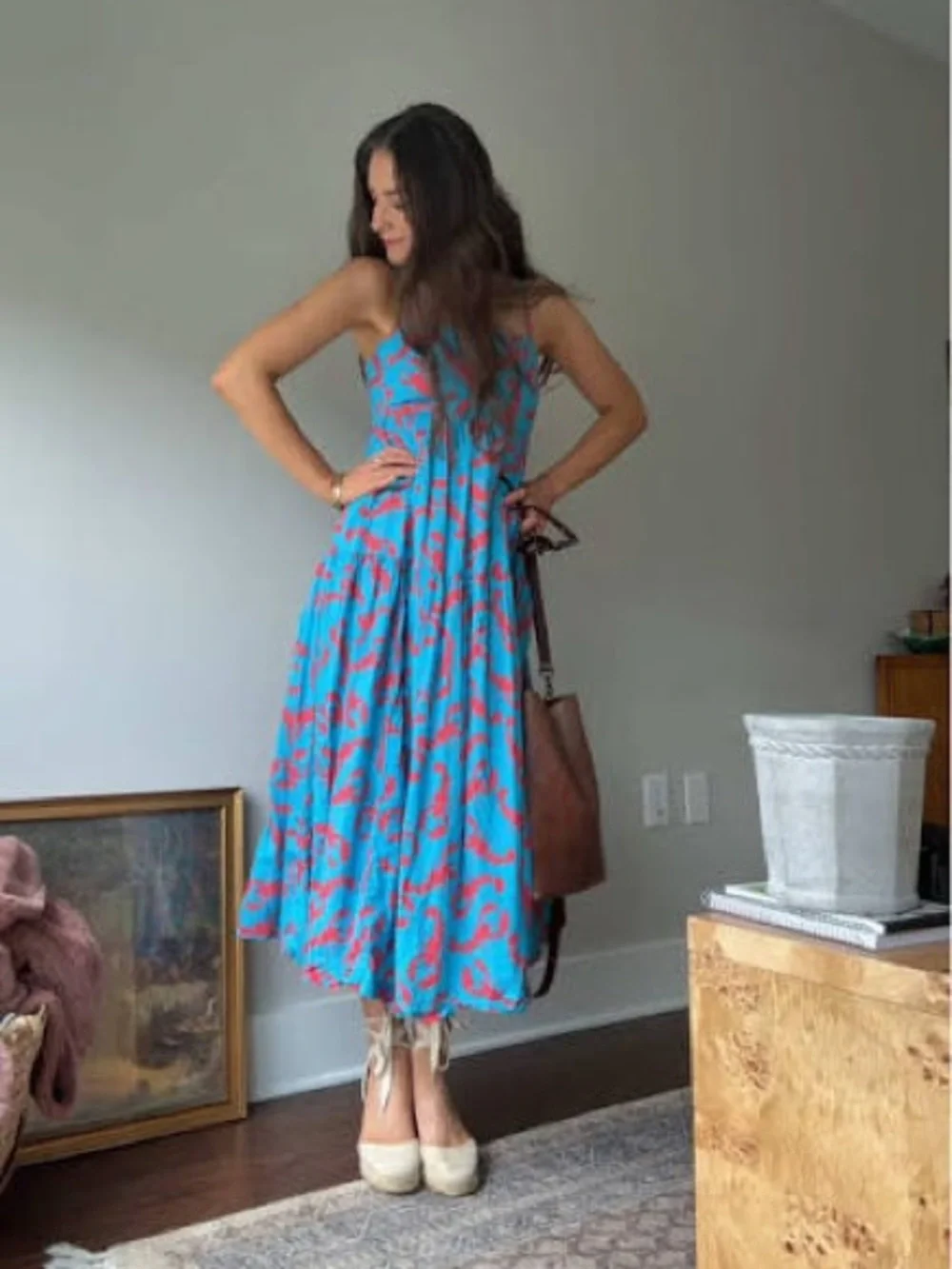 J Crew Factory, lobster Blue & Red Spaghetti-Strap Sundress Sz 6